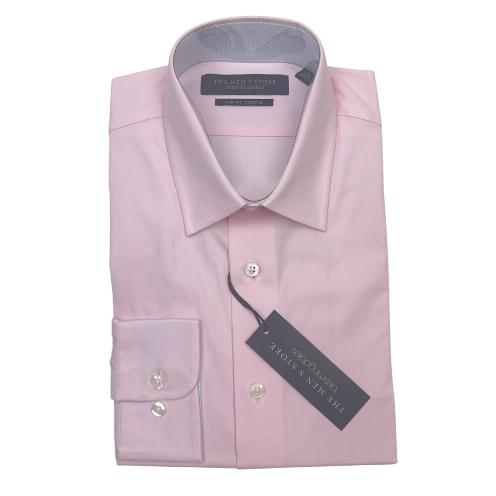 The Men's Store Bloomingdale's Shirt Mens 16 34/35 Pink Slim Stretch Long Sleeve